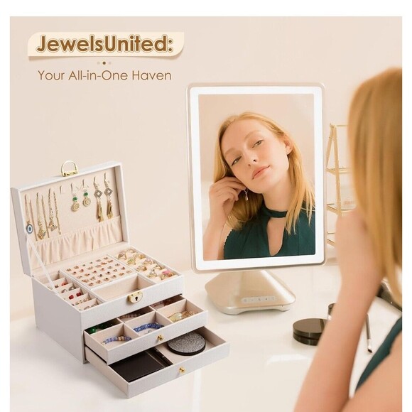 3 Layer White Jewelry Box, Jewelry Holder Organizer  , Large - Picture 2 of 14